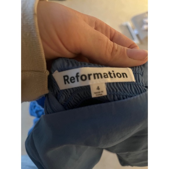 Reformation Women's Michaela Dress Blue‎ Square Neck Puff Sleeve Mini- Size 4 - Picture 5 of 8